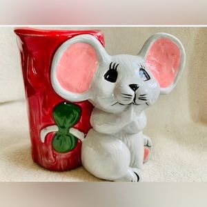 Ceramic vintage Christmas mouse candle holder